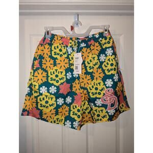 Snowday Shorts Men's Large Streetwear Chino Snowflake Yellow Orange Golf Beach